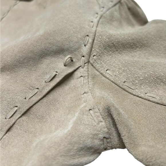 Bebe Genuine  Leather Suede Jacket Button Blazer Coat Collar Tan Cream Neutral - Picture 11 of 11